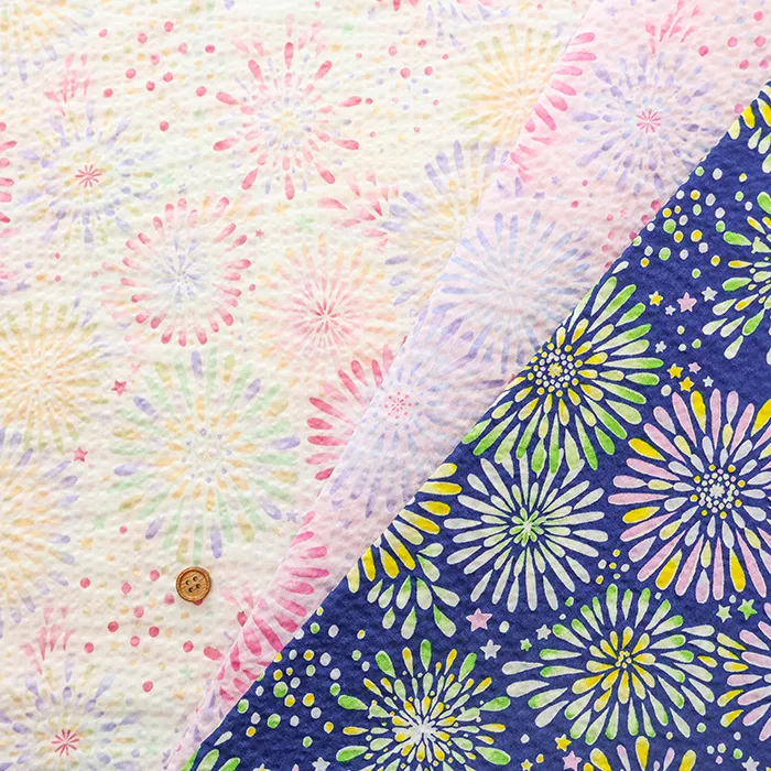 コットンリップルプリント生地　お気に入りシリーズ　花火スター